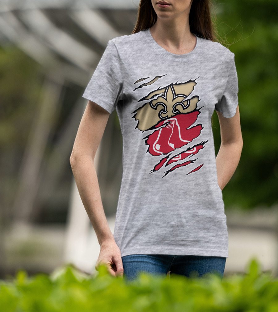 Saints New Orleans Fleur-de-Lis Red Sox Boston Logo Fusion T-Shirt