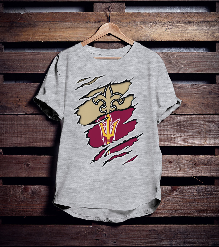 Saints Fleur-de-Lis Sun Devils Pitchfork Torn T-Shirt