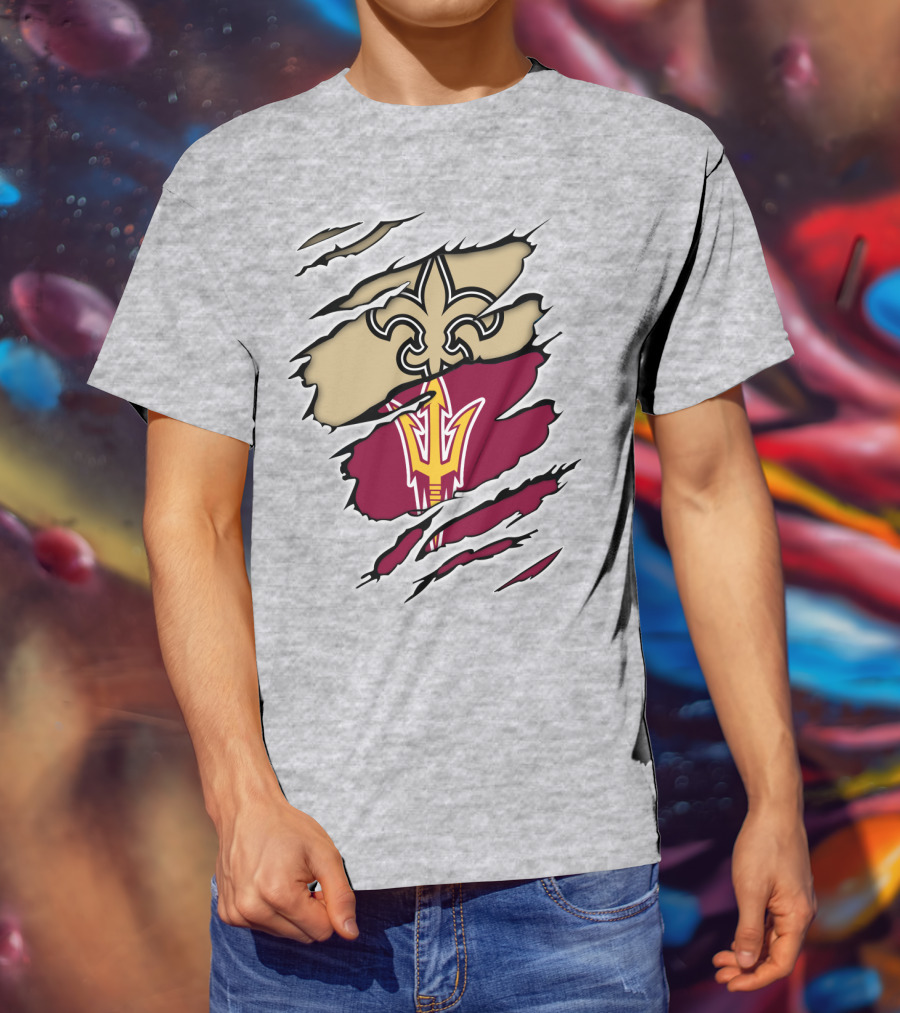 Saints Fleur-de-Lis Sun Devils Pitchfork Torn T-Shirt