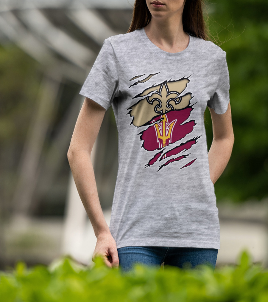 Saints Fleur-de-Lis Sun Devils Pitchfork Torn T-Shirt