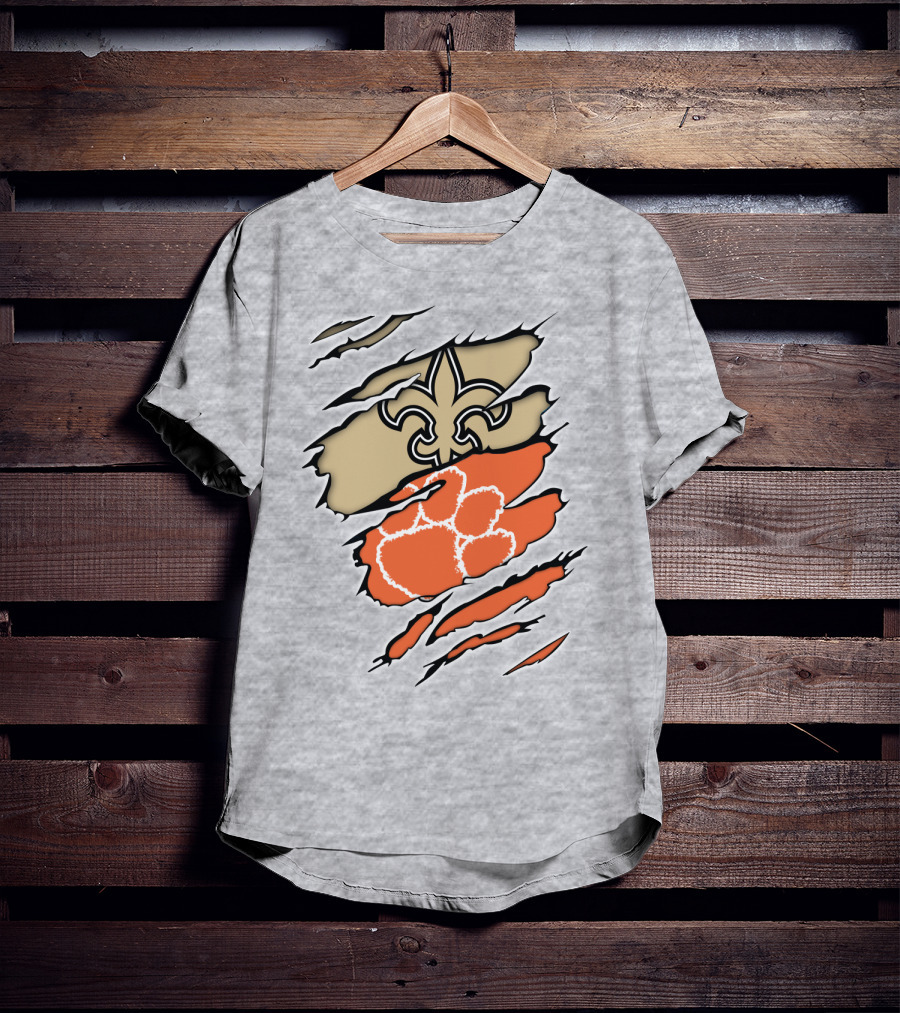 Saints Fleur-de-Lis Clemson Tiger Paw Rip T-Shirt