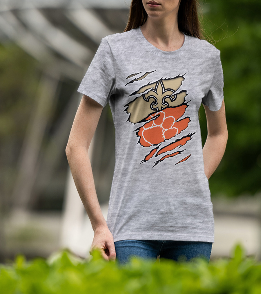 Saints Fleur-de-Lis Clemson Tiger Paw Rip T-Shirt
