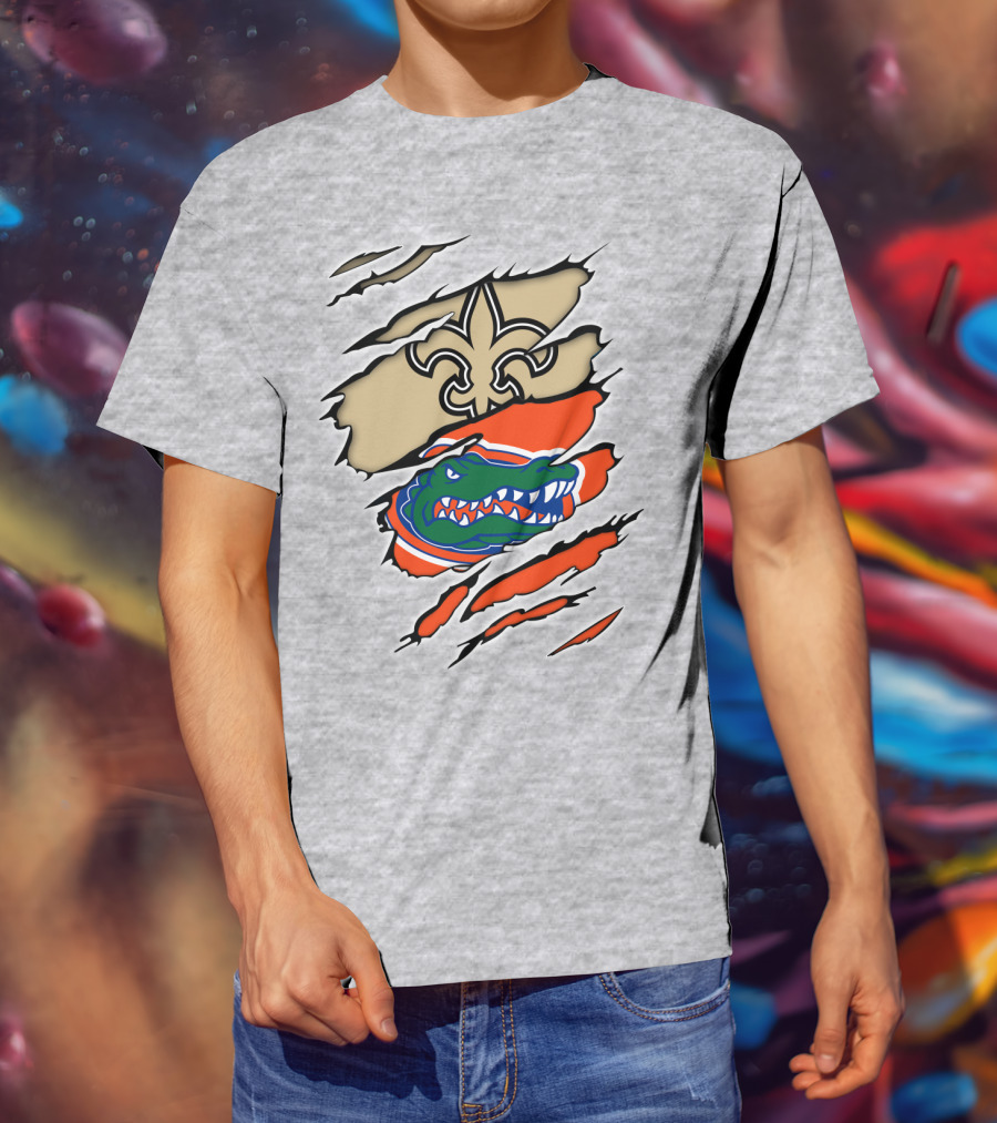 Saints Gators Fleur-De-Lis And Gator Clash Tribute T-Shirt