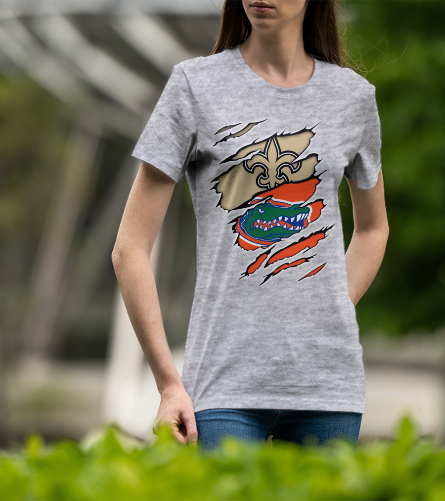 Saints Gators Fleur-De-Lis And Gator Clash Tribute T-Shirt