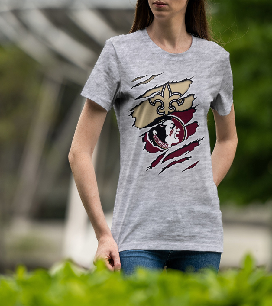 New Orleans Saints Seminoles Logo Ripped T-Shirt