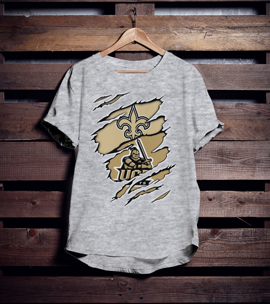 UCF Knights New Orleans Saints Gold Fleur-de-Lis Logo Mashup T-Shirt