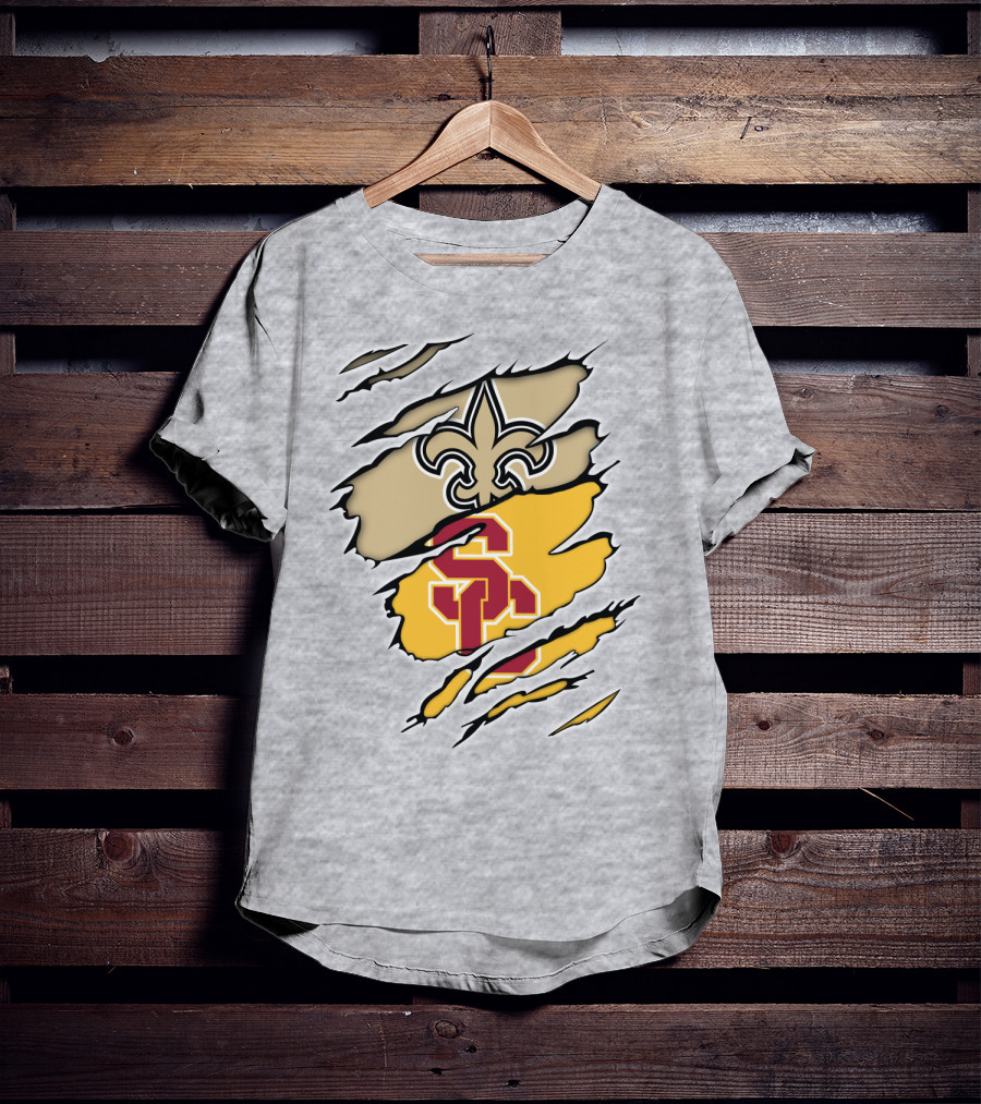Saints Trojans USC Fleur-de-Lis Logo Combination T-Shirt