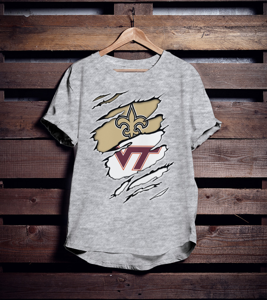 New Orleans Saints Virginia Tech Hokies Logo Fusion T-Shirt