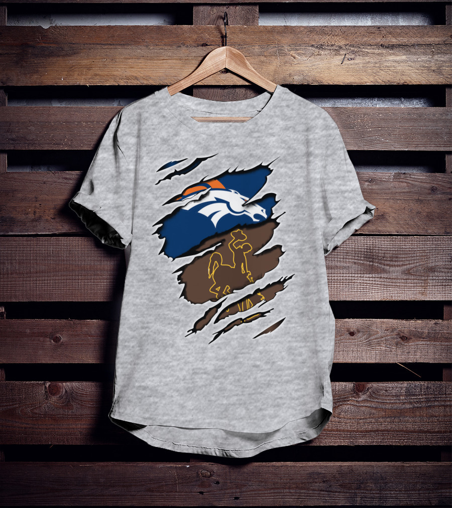 Denver Broncos And Wyoming Cowboys Ripped T-Shirt