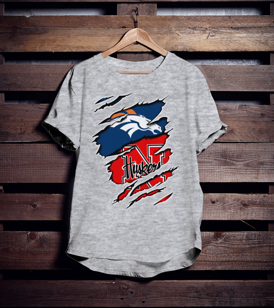 Broncos Huskers Logo Mashup - Denver And Nebraska Football Fusion T-Shirt