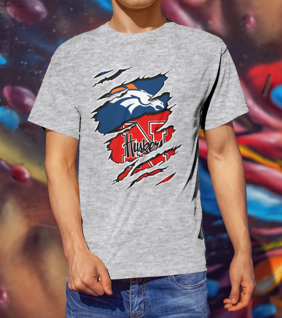 Broncos Huskers Logo Mashup - Denver And Nebraska Football Fusion T-Shirt