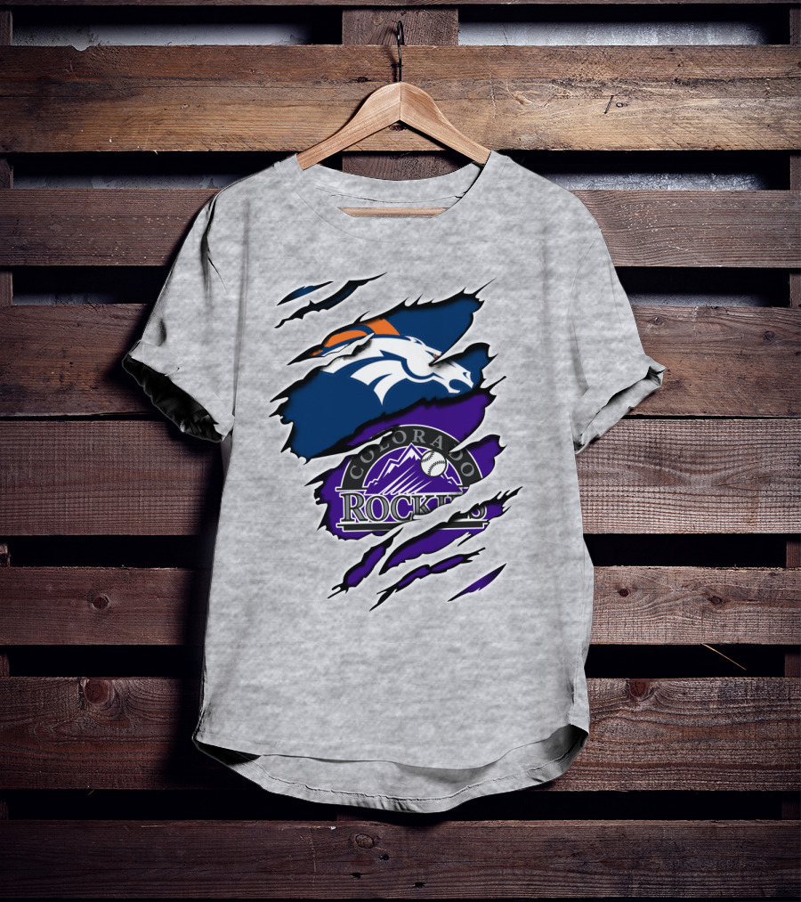 Denver Broncos Colorado Rockies Fan Crossover T-Shirt