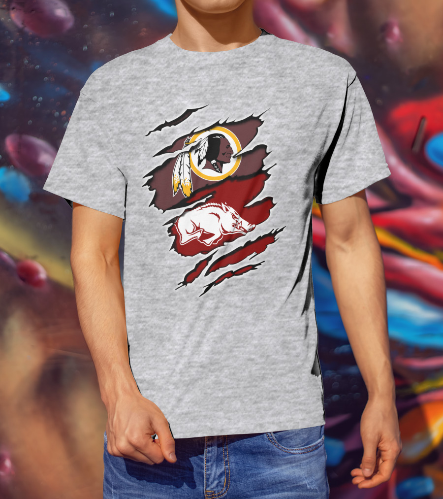 Washington Redskins And Arkansas Razorbacks Logo Mashup T-Shirt