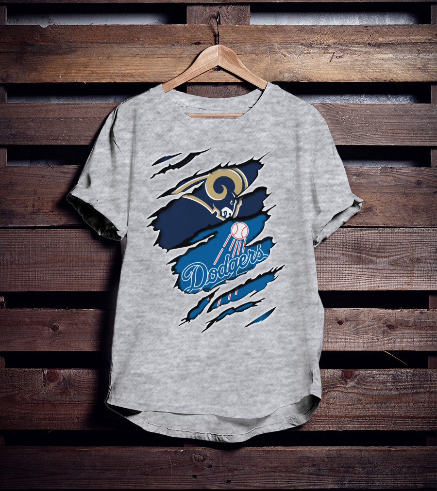 Rams Dodgers Scratch Tear Logo Crossover Fusion T-Shirt