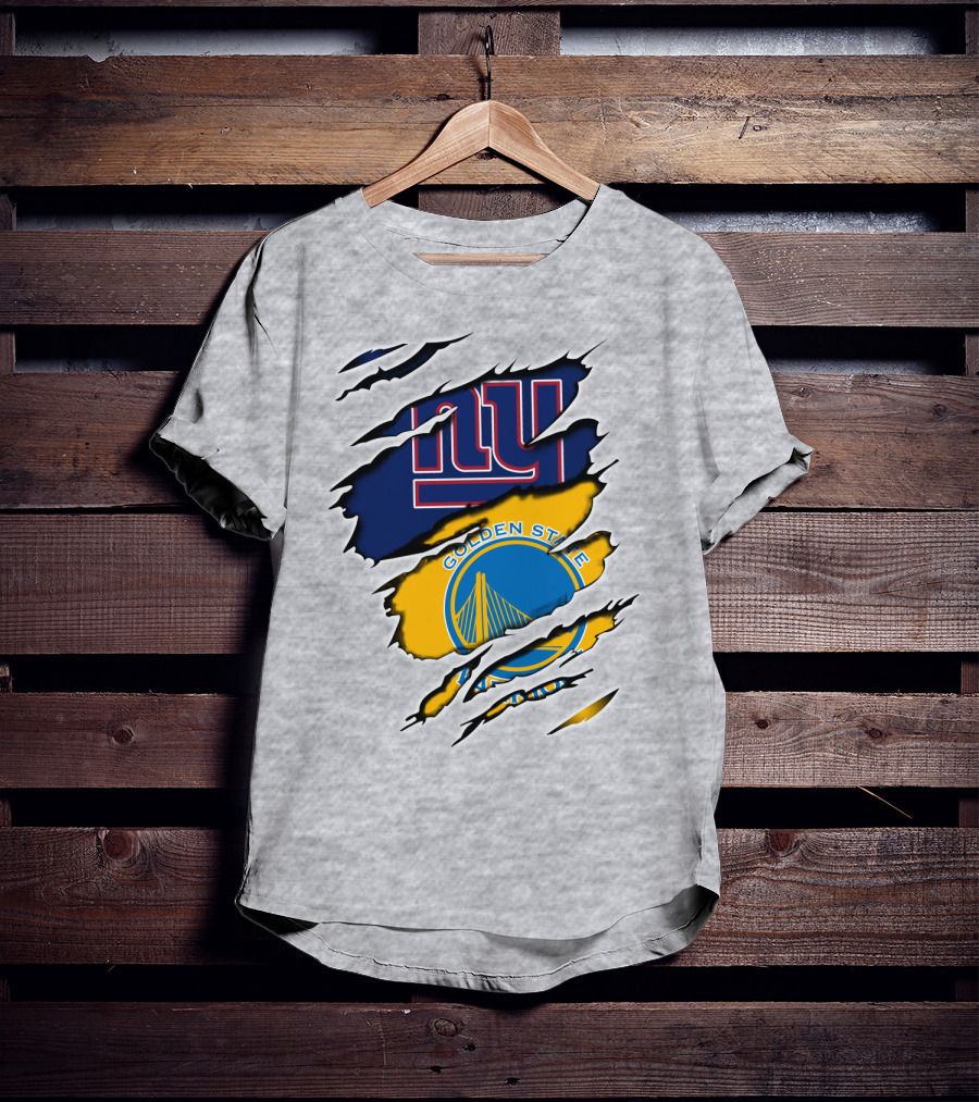 New York Giants Golden State Warriors Ripped Dual Team Representation T-Shirt