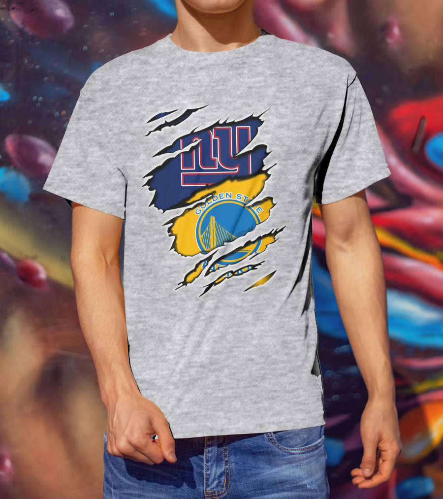 New York Giants Golden State Warriors Ripped Dual Team Representation T-Shirt