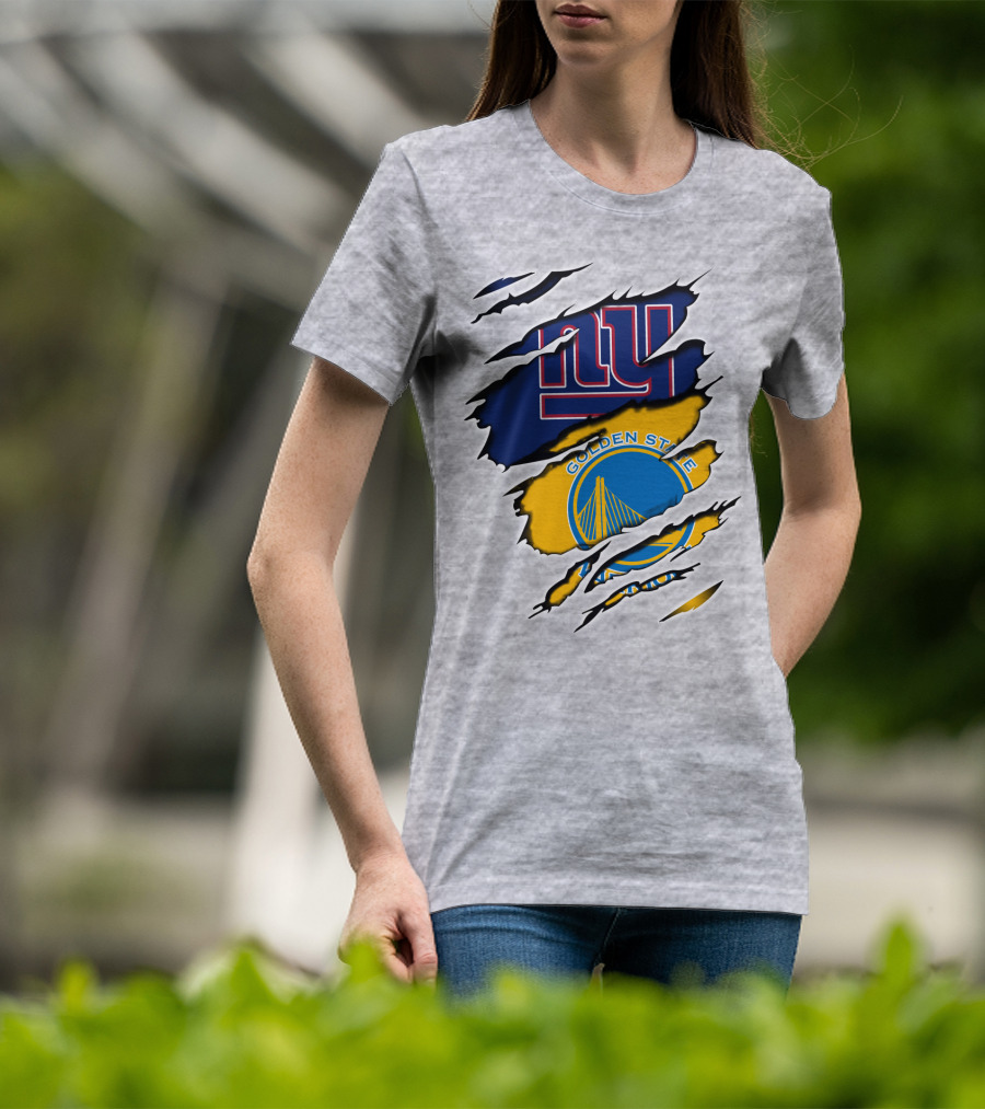 New York Giants Golden State Warriors Ripped Dual Team Representation T-Shirt