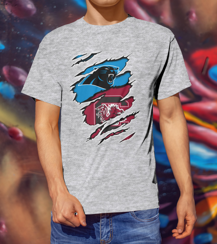 Panthers Gamecocks Team Spirit Claw Marks Logo Fusion T-Shirt