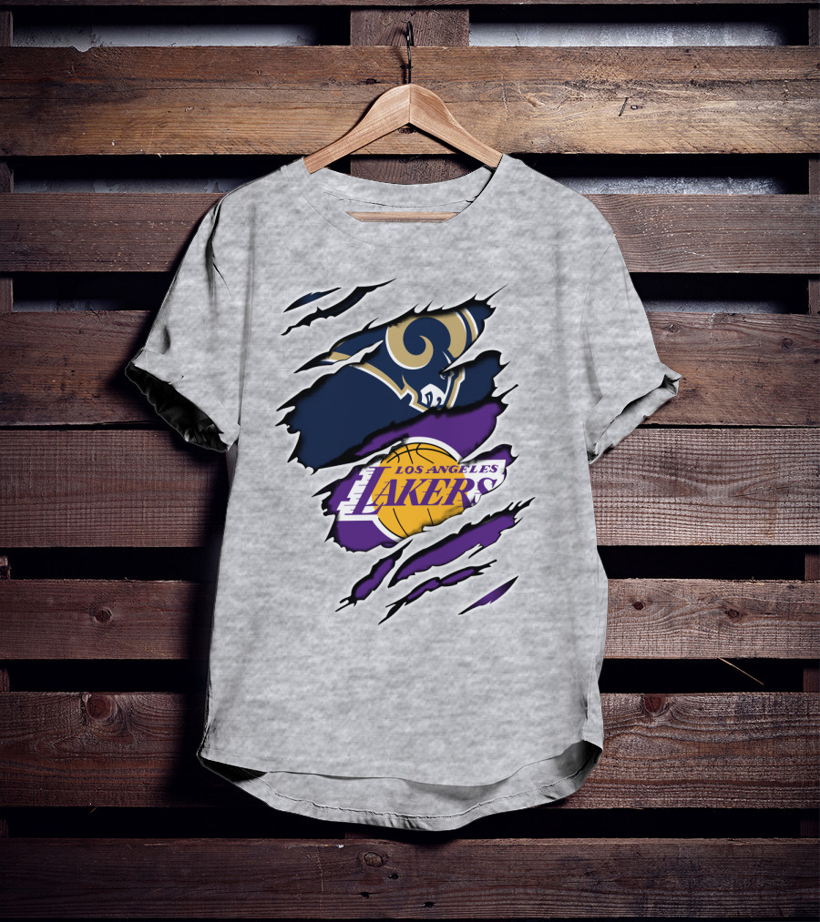 Los Angeles Rams Lakers Logos Scratch Sports Collaboration T-Shirt