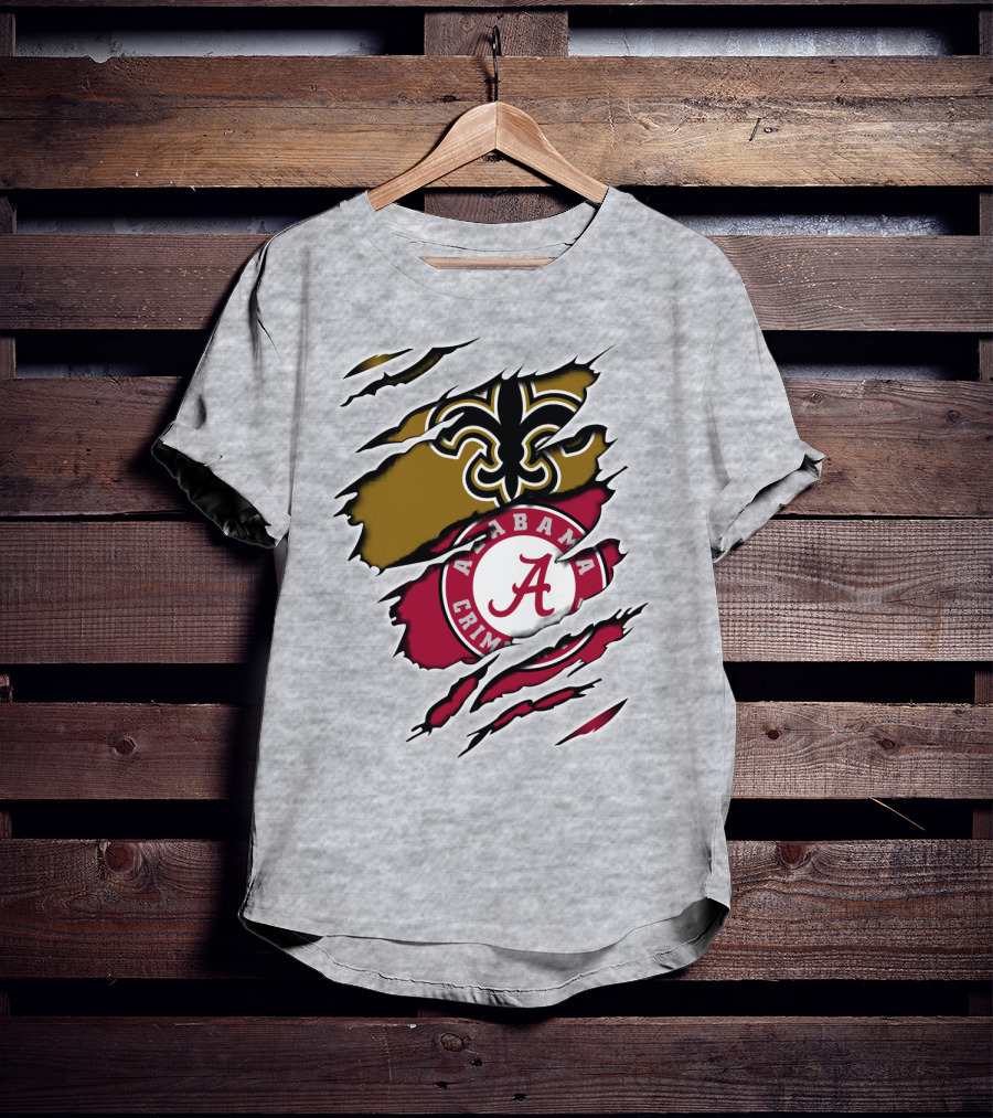 Alabama Crimson Tide New Orleans Saints Fleur-de-Lis Claw Marks T-Shirt