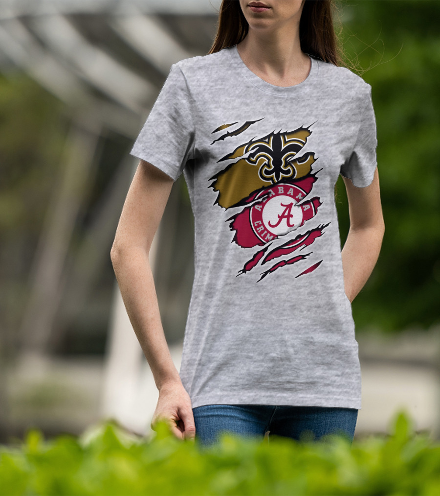 Alabama Crimson Tide New Orleans Saints Fleur-de-Lis Claw Marks T-Shirt