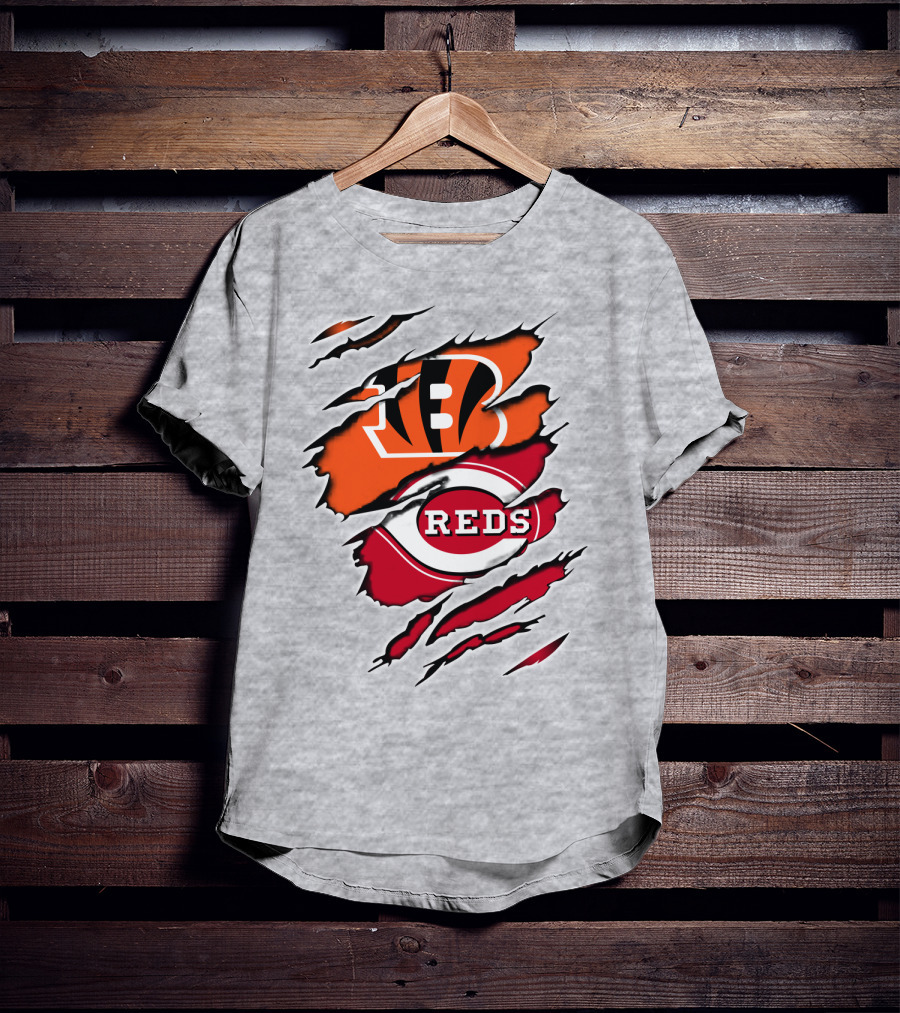 Bengals Reds NFL MLB Cincinnati Fan Ripped T-Shirt