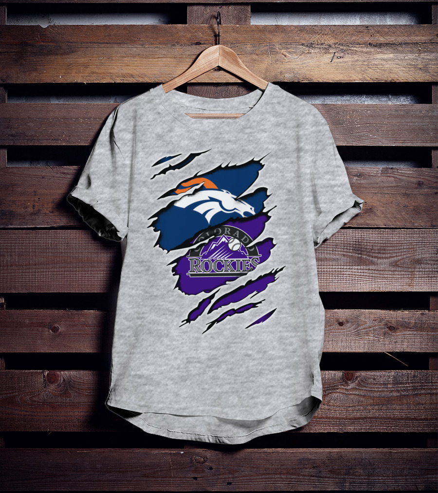 Broncos Rockies Colorado Sports Fan Ripped T-Shirt