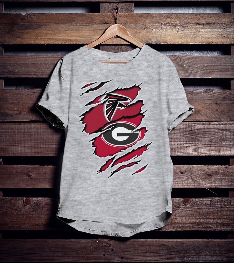 Atlanta Falcons Georgia Bulldogs Logos Ripped T-Shirt