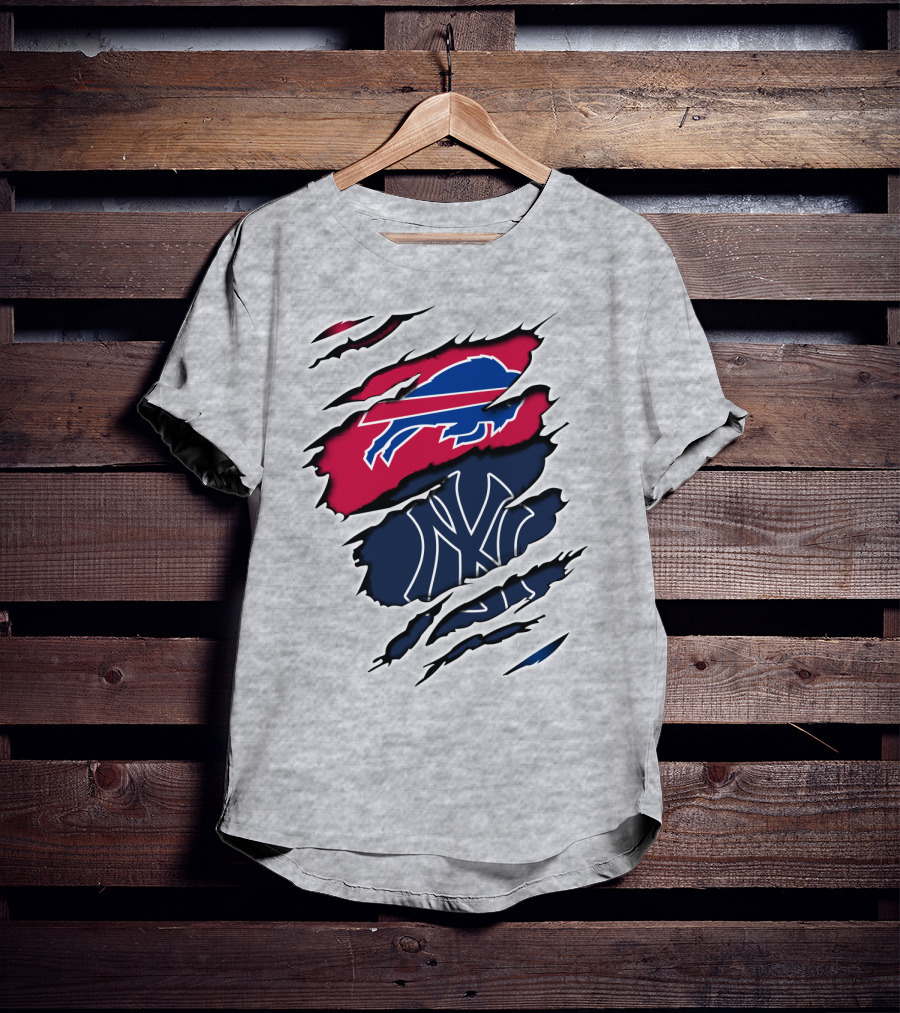 Buffalo Bills New York Yankees Torn Logo Mashup T-Shirt