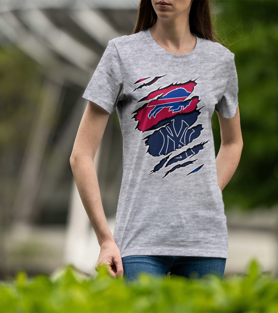 Buffalo Bills New York Yankees Torn Logo Mashup T-Shirt