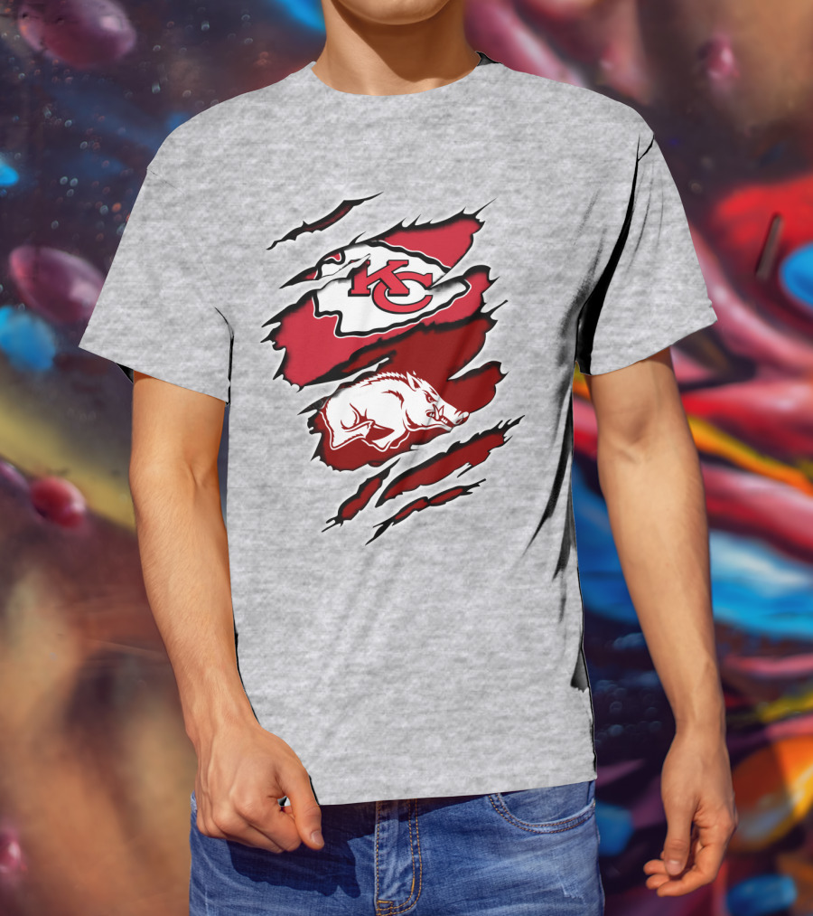 Kansas City Chiefs Arkansas Razorbacks Claw Rip Fusion T-Shirt