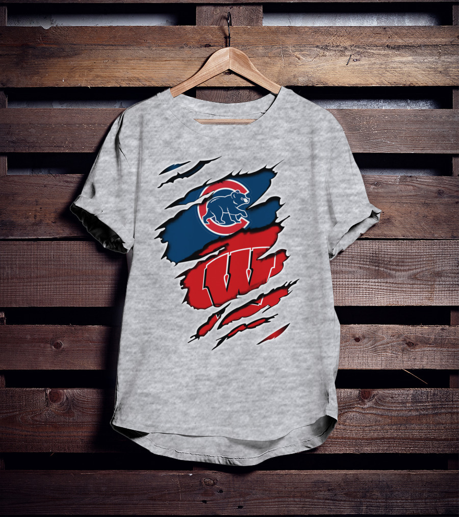 Cubs Wisconsin Logo And Badgers Logo Combo T-Shirt