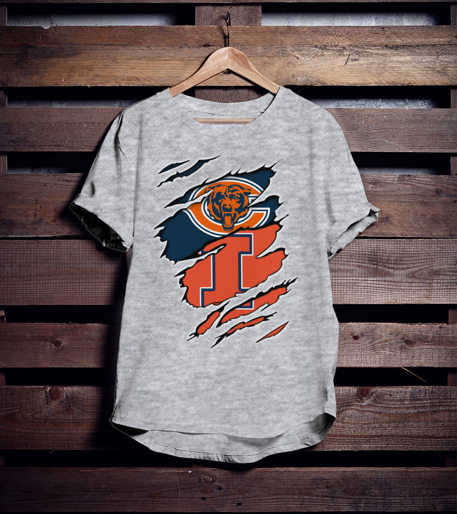Chicago Bears Illinois Fighting Illini Fan Logo Mashup T-Shirt