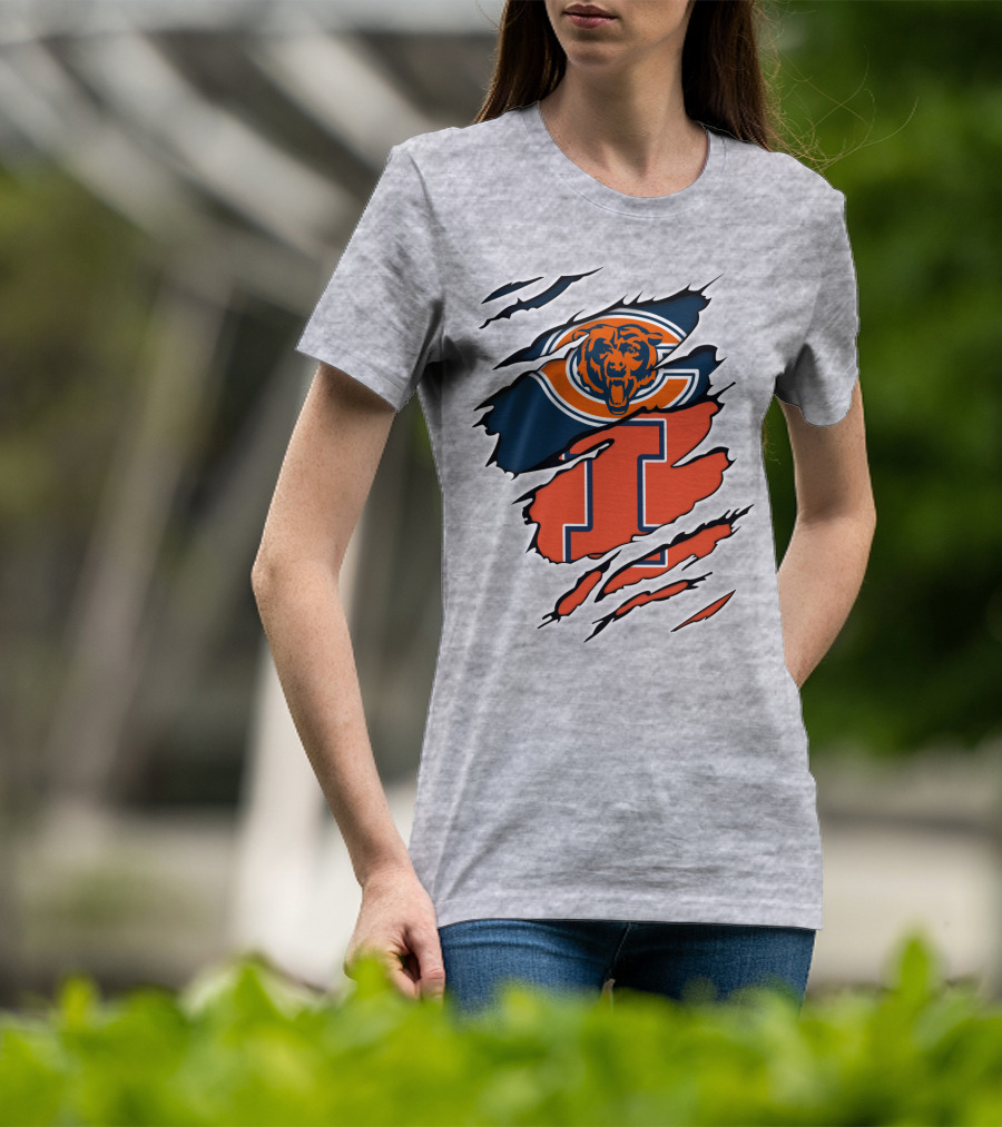 Chicago Bears Illinois Fighting Illini Fan Logo Mashup T-Shirt