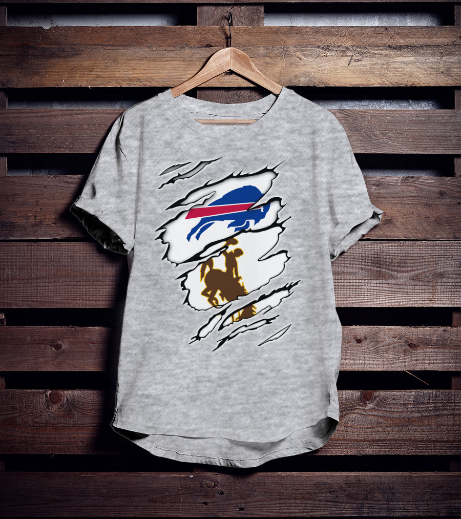 Wyoming Cowboy And Buffalo Emblem Fusion T-Shirt