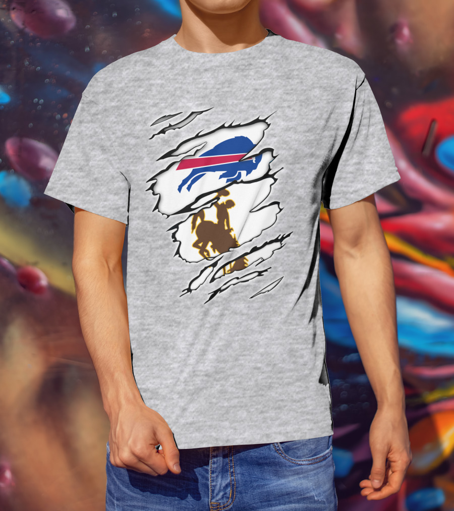 Wyoming Cowboy And Buffalo Emblem Fusion T-Shirt