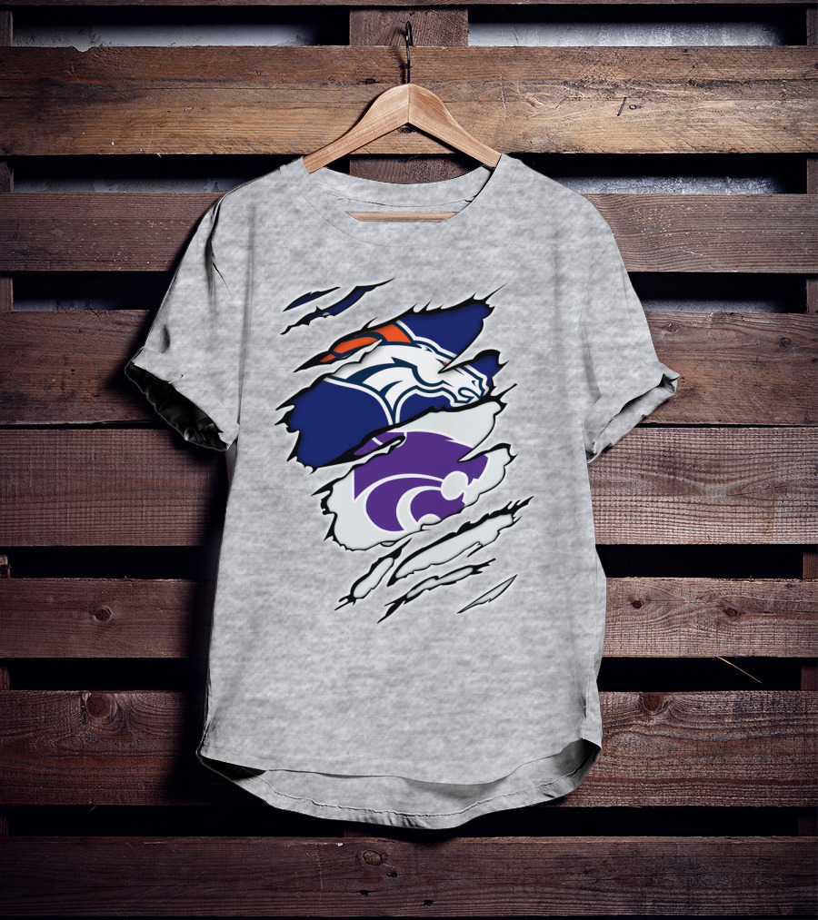 Broncos Wildcat Kansas Football Team Colors Ripped Claw T-Shirt