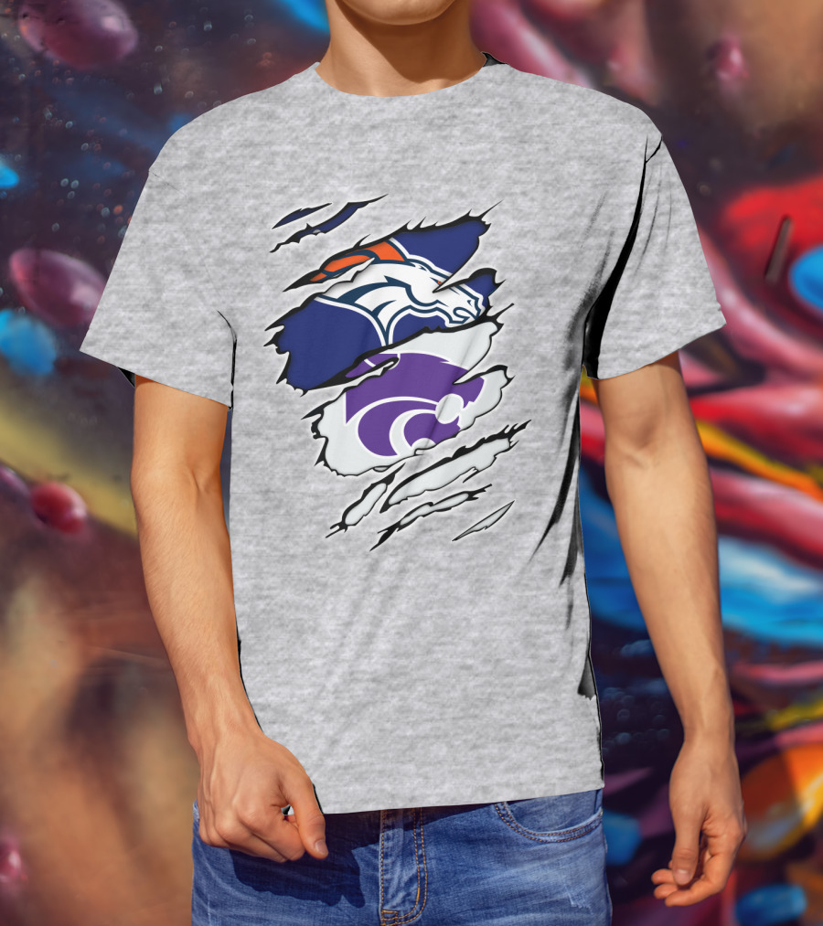 Broncos Wildcat Kansas Football Team Colors Ripped Claw T-Shirt