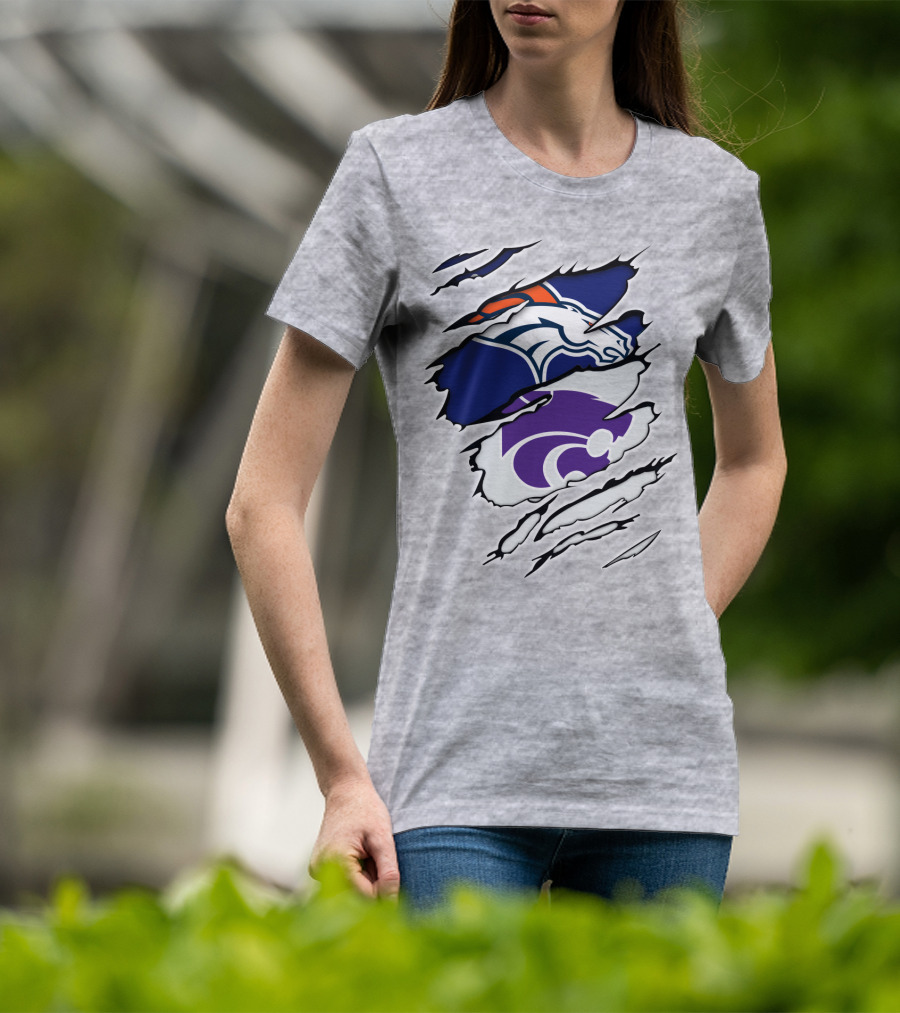 Broncos Wildcat Kansas Football Team Colors Ripped Claw T-Shirt