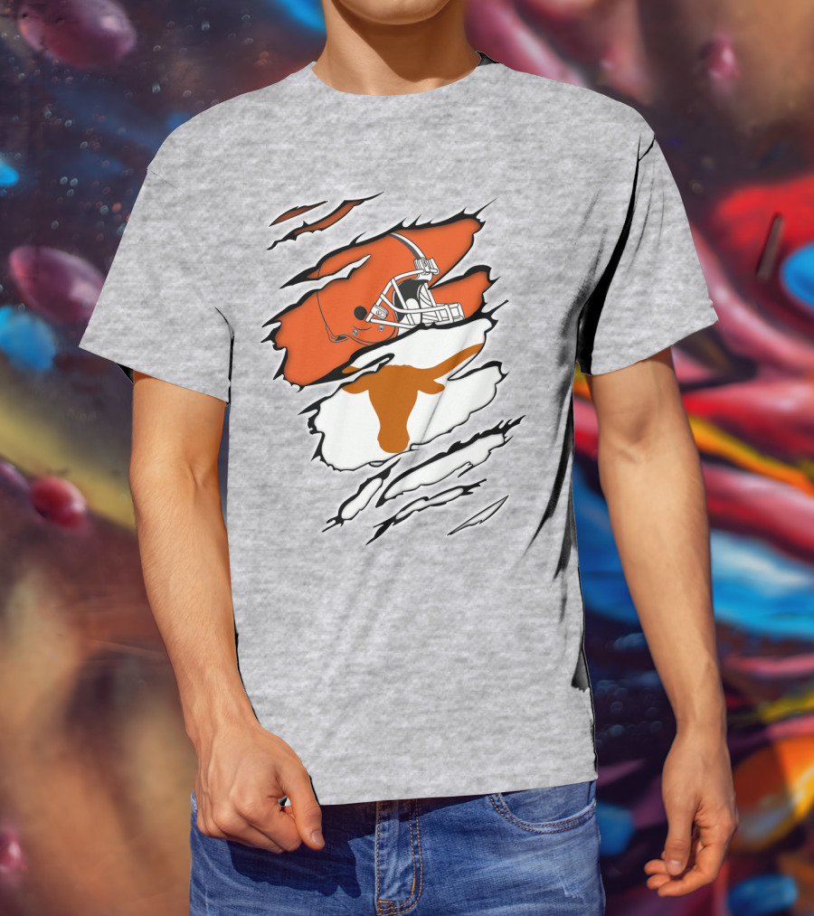 Browns Helmet Longhorns Horns Football Fusion T-Shirt