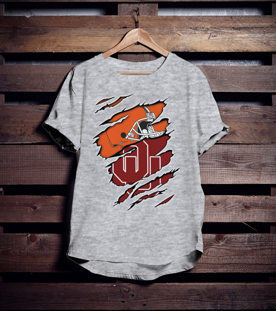 Browns Football Helmet With University Of Oklahoma T-Shirt