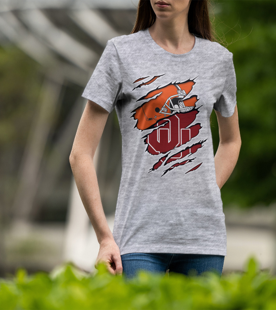 Browns Football Helmet With University Of Oklahoma T-Shirt