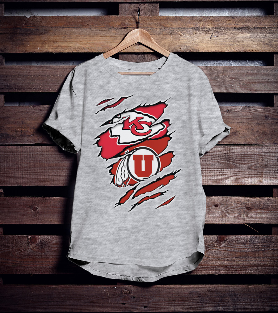 Kansas City Chiefs Utah Utes Claw Marks Logo Combination T-Shirt