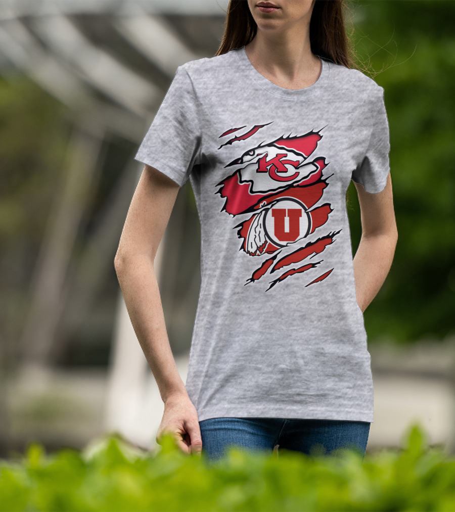 Kansas City Chiefs Utah Utes Claw Marks Logo Combination T-Shirt