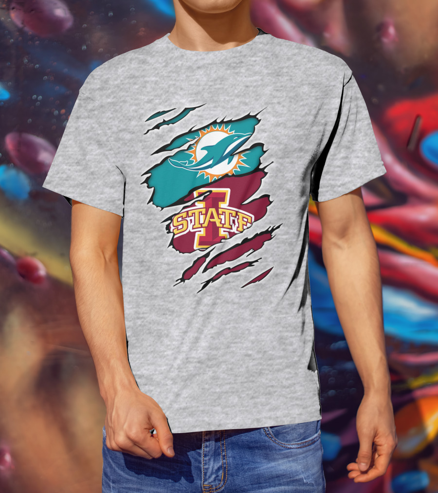Dolphins Miami Logo Iowa State Cyclones Tear T-Shirt