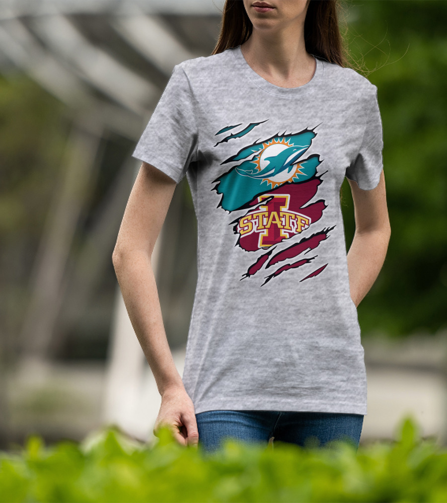 Dolphins Miami Logo Iowa State Cyclones Tear T-Shirt
