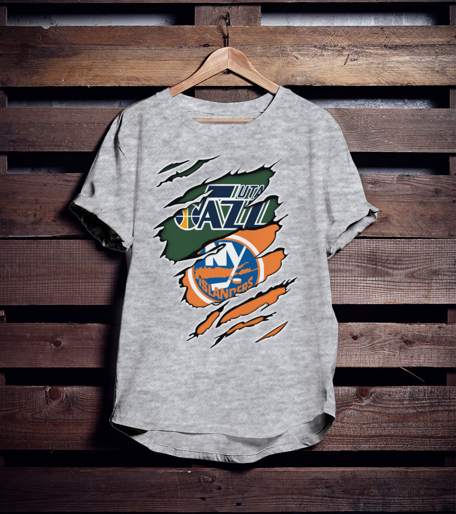 Utah Jazz NY Islanders Team Spirit Collaboration T-Shirt