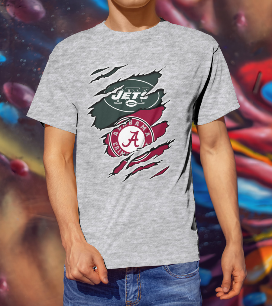 Jets Alabama Crimson Tide Football Logo Torn Ripped T-Shirt