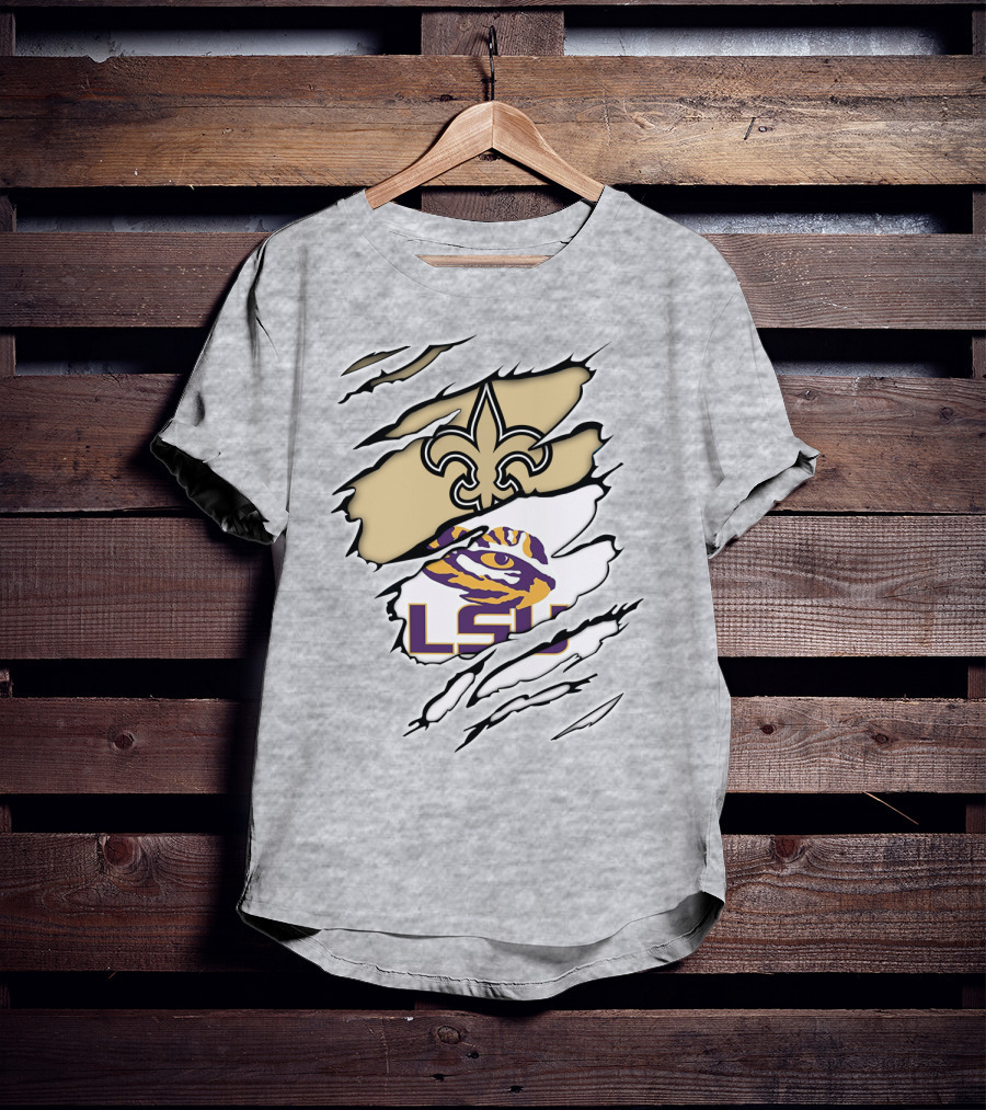 Saints Fleur-de-lis And LSU Tiger Eye Logo Fusion T-Shirt
