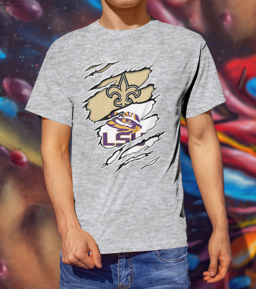 Saints Fleur-de-lis And LSU Tiger Eye Logo Fusion T-Shirt